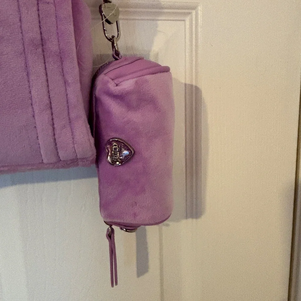 NWT Juicy Couture Lavender Velour Mini Bag Rhinestone Logo‎ Purple & Coin Bag